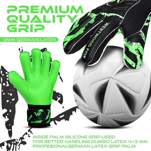 Vista 7 de WESTWOOD FOX Guantes de portero Guantes de portero de fútbol con protección para los dedos para niños, jóvenes, adultos, agarre pesado en la palma