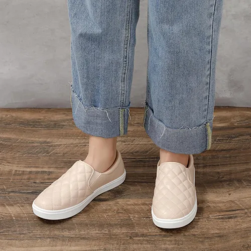 Vista 9 de STQ Zapatos sin cordones para mujer, zapatillas acolchadas de moda Blanco beige