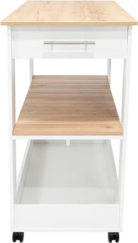 Vista 8 de FM FURNITURE Brooklyn 80 Isla de cocina con acento de roble claro, con estantes y cajones