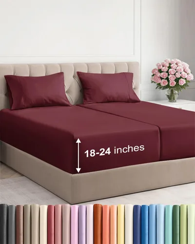 Vista 141 de Sábanas individuales de bolsillo extra profundo, sábanas transpirables y refrescantes de 3 piezas, juego de sábanas de lujo para hotel, suaves, sin