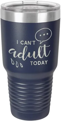 Vista 16 de Vaso grabado con texto en inglés "I CAN'T ADULT TODAY", de acero con recubrimiento de polvo grabado con láser, taza de viaje con camello polar sin