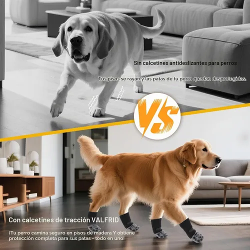 Vista 4 de VALFRID - Calcetines antideslizantes para perros con agarres de doble cara y calcetines de agarre duraderos para perros, suelos de madera dura