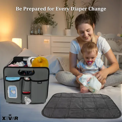 Vista 6 de Organizador de pañales para bebé con cambiador, organizador portátil de coche para artículos esenciales para recién nacidos, pañales y toallitas