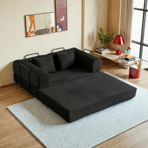 Vista 19 de Sofá Cama Convertible de 59 Pulgadas, Cama de Sofá de Pana Sin Estructura, Sofá Cama Futón Extraíble, Sofá Plegable para Sala de Estar