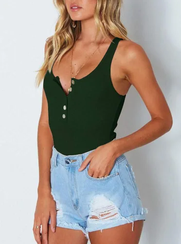 Vista 3 de Camiseta sin mangas sexy para mujer REORIA con cuello redondo y espalda cruzada, con botones