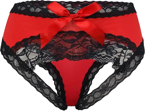 Vista 4 de Yevin Bragas de talla grande para mujer, ropa interior sexy de encaje con lazo, ropa interior linda