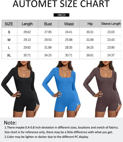 Vista 5 de AUTOMET Jumpsuits for Women Sexy One Piece Workout Shorts Rompers Long Sleeve Bodycon Unitard Bodysuit Fall Outfits 2023
