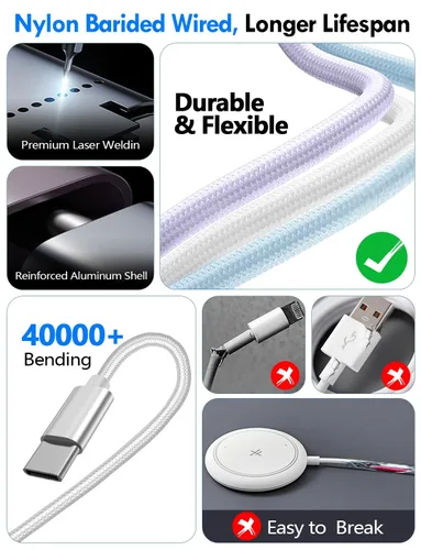 Vista 5 de Esenciales de viaje para cargador de Apple Watch, cargador de iPhone, cable de carga de viaje 3 en 2 tipo C/Lightning/magnético, cable de carga