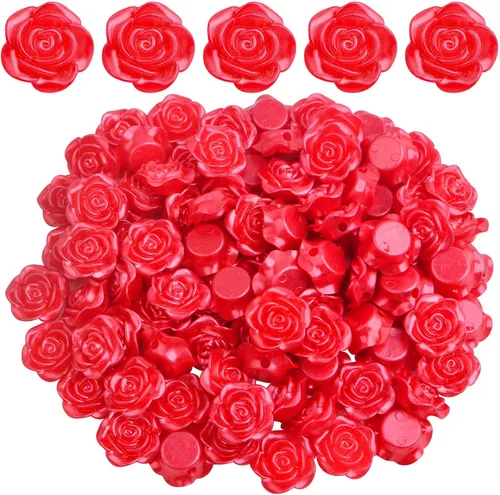 Vista 8 de 100 cuentas espaciadoras de rosas de plástico ABS con forma de flor de rosa, cuentas de rosas lindas, accesorios para adornos para manualidades, Azul