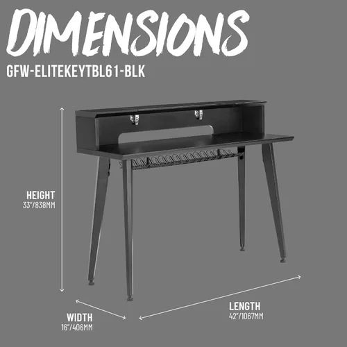 Vista 2 de Gator Frameworks Elite Series - Escritorio con teclado de 61 notas con diseño abatible y paso de cable trasero, acabado negro (GFW-ELITEKEYTBL61-BLK)