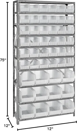 Vista 453 de Quantum QSBU-245BK Heavy Duty Shelving Unit with (7) Shelves and (24) QUS245 Black Bins for Garage Warehouse Storage Distribution 400 lb Load