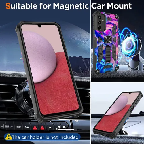 Vista 7 de Funda para Samsung Galaxy A14 5G con protector de pantalla de vidrio templado [grado militar] Anillo de montaje en coche Kickstand Funda rígida a