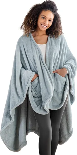 Vista 12 de Berkshire Blanket Primalush® Manta portátil, Capa de felpa con bolsillos y acogedora para estar en casa, ideal para adultos y adolescentes, Negro