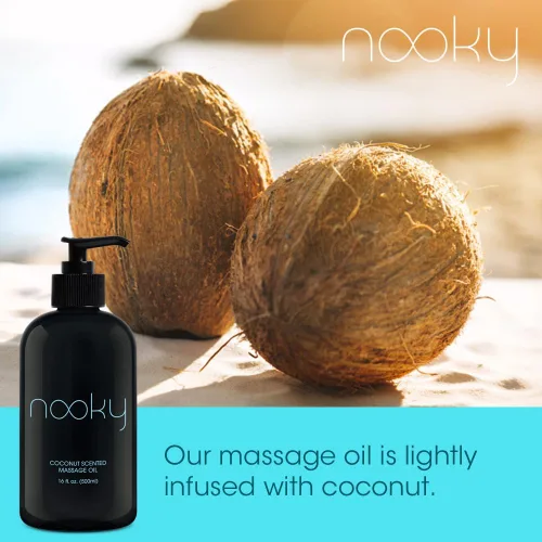 Vista 7 de Aceite de masaje de coco Nooky con aceite de coco fraccionado para masajear 16 onzas Hydrating Non-Greasy Body Oil with Fractionated Coconut Oil