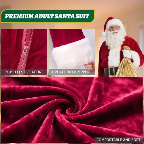 Vista 3 de Santa Claus Costume for Men Christmas Santa Suit Rde- 9 piezas