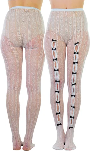 Vista 6 de ToBeInStyle Mallas de rayas opacas transparentes a rayas para mujer Lado de ganchillo - Negro