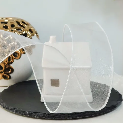 Vista 4 de Cinta de organza transparente con alambre de 2.5 pulgadas x 50 yardas, color blanco para silla de boda, lazo, ramo de flora, envoltura de regalos