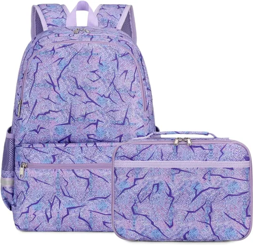 Vista 10 de Octsky - Juego de mochila escolar para niños y niñas con lonchera, Classic Lago Floral