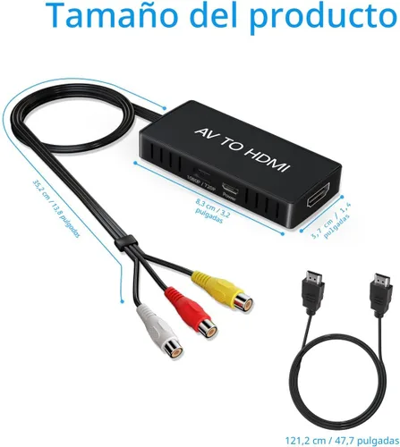 Vista 6 de VIXLW Convertidor RCA a HDMI, convertidor AV a HDMI, 1080P Mini compuesto a HDMI, compatible con PAL/NTSC para PC, portátil, TV, WII, PS1, PS2, PS3