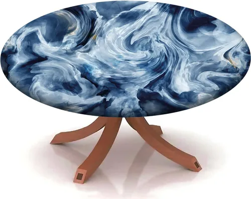 Vista 15 de Mantel redondo ajustable con patrón de mármol, borde elástico, adecuado para catering y cocina, se puede limpiar para mesas redondas de comedor