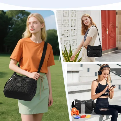 Vista 2 de Bolso cruzado para mujer, multibolsillo, de nailon, impermeable, ligero, casual, bolso de hombro