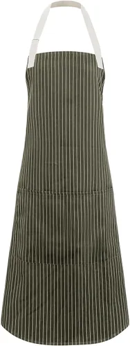 Vista 7 de Adjustable Bib Apron for Women Men, 80% Cotton Striped Cooking Apron with Large Pocket, Water Repellent