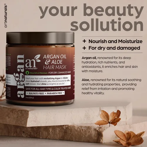 Vista 2 de Artnaturals Acondicionador de mascarilla capilar de argán - (8 onzas/7.97 oz) - Tratamiento acondicionador profundo - Aceite de jojoba orgánico