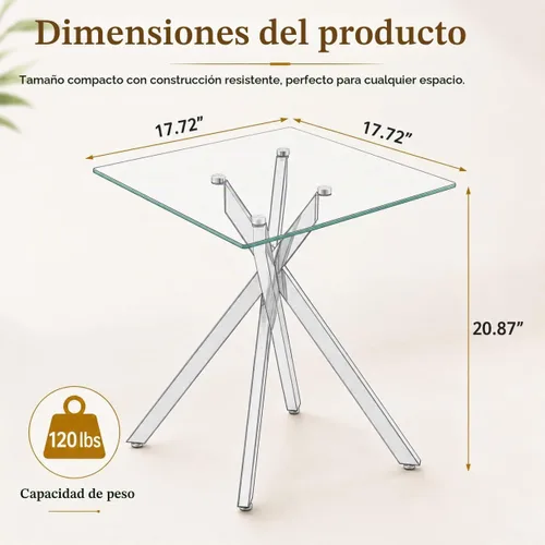 Vista 2 de Mesa auxiliar moderna de cristal, mesa auxiliar cuadrada para sofá, mesa auxiliar negra con parte superior de vidrio templado transparente y patas