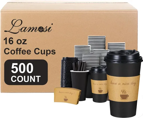 Vista 12 de Lamosi Paquete de 100 tazas de café de 10 onzas, vasos de papel desechables