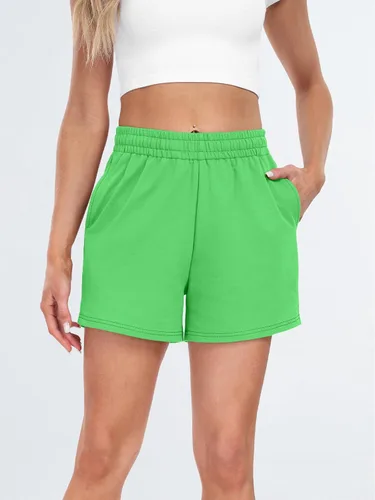 Vista 48 de AUTOMET Pantalones cortos deportivos para mujer, estilo casual, con cordón, cómodos, elásticos, de cintura alta, con bolsillos