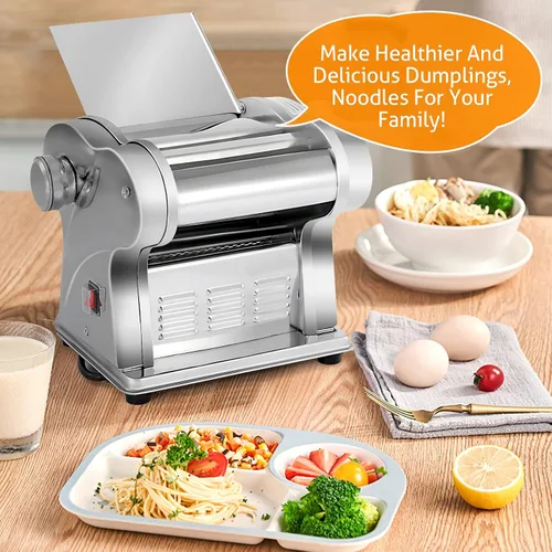 Vista 7 de Máquina eléctrica para hacer pasta WICHEMI, rodillo de pasta y espaguetis, prensa de fideos de acero inoxidable de 135W para uso doméstico familiar