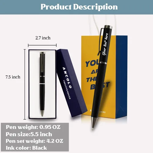 Vista 5 de Ancolo Juego de bolígrafos personalizados de regalo de oficina con 2 recambios negros y bonita caja de bolígrafos grabada con tus nombres