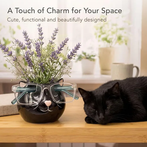 Vista 7 de Soporte y jarrón para lentes de gato, soporte de cerámica para gafas de sol y lentes de gato negro, organizador de decoración y exhibición de regalo