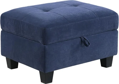Vista 6 de Sofá otomano con almacenamiento, color gris oscuro, tapizado de terciopelo, otomano cuadrado grande como tumbona para completar sofás seccionales