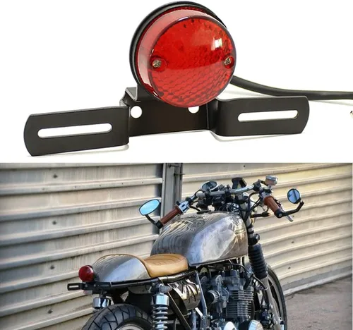 Vista 9 de DREAMIZER - Luz trasera de motocicleta en forma de bala con soporte para matrícula, lámpara trasera retro de aluminio para Cafe Racer, Bobber Bullet