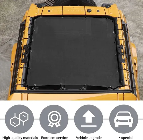 Vista 4 de JeCar Parasol de malla para el techo del bikini de longitud completa, accesorios exteriores para Ford Bronco de 4 puertas 2021 2022, color negro