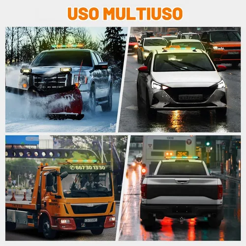 Vista 6 de XRIDONSEN 28.4 "80 LED techo barra de luz estroboscópica luces magnéticas Ámbar/Verde