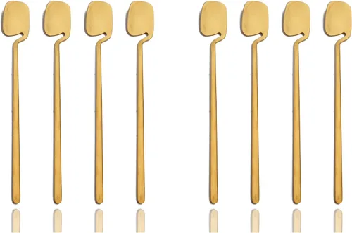 Vista 7 de JASHII 8 cucharas de mango largo para colgar, cuchara de té helado, cuchara de café, cucharas agitadoras de acero inoxidable 304 para té, postre