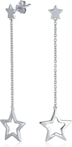 Vista 2 de American USA Patriotic Celestial Rock Super Stars Chain Long Linear Dangle Earrings Charm Circle Thin Big Star Hoop Earrings For Women Teen .925