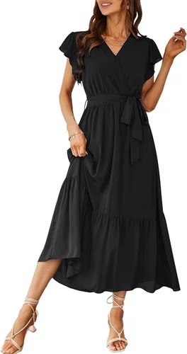 Vista 35 de PRETTYGARDEN Vestido largo bohemio floral de verano para mujer Melocotón Floral