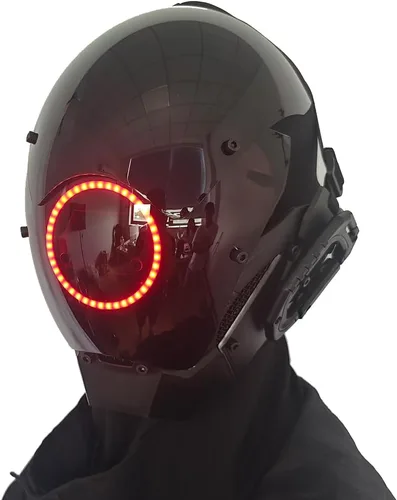 Vista 9 de KYEDAY Máscara punk cosplay para hombres, máscara de luz redonda LED para mujeres, cosplay, Halloween, fiesta, festival de música, accesorios