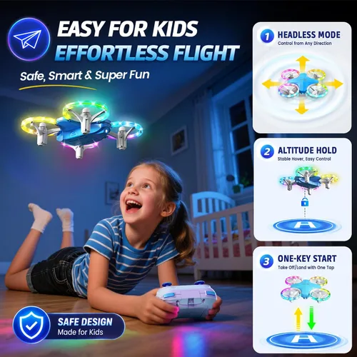 Vista 4 de Holy Stone Mini dron HS180 LED para niños principiantes, cuadricóptero RC con 3 baterías de vuelo de 21 minutos, fácil de volar, inicio con una