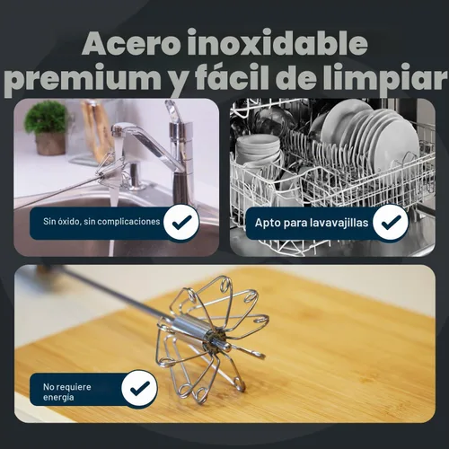 Vista 6 de Batidor de mano de acero inoxidable de 14 pulgadas, duradero y fácil de usar, batidor de mano giratorio para batir huevos, espumar leche, mezclar