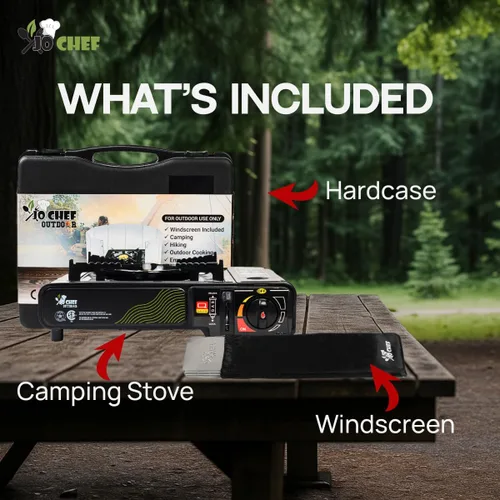 Vista 7 de Jo Chef - Estufa de butano para campamento, viajes por carretera y exteriores, estufa de gas portátil de 9,500 BTU con certificado CSA, incluye