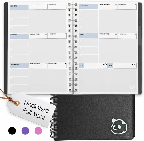 Vista 11 de Panda Planner Agenda diaria sin fecha 2026, 5.75 x 8.25 pulgadas, gris 90-Day Spiral Academic, Productivity Planner, Hourly Schedule, To-Do List