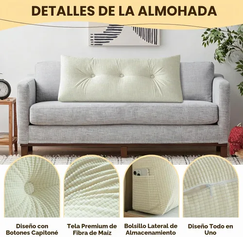 Vista 2 de Almohada de cuña beige tamaño individual XL para dormitorio, cama, cabecero, almohadas de cuña para espacio de cabecero con funda no extraíble, 39 x