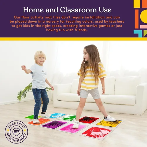 Vista 6 de Special Supplies Azulejos líquidos cuadrados para niños, juego de 9, coloridas alfombrillas sensoriales de aprendizaje temprano para niños pequeños