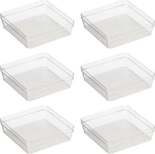 Vista 11 de Oggi Organizador de cajones transparente, 3 x 9.5 pulgadas (juego de 6), ideal para organizar cajones de cocina, oficina, escritorio, cubiertos
