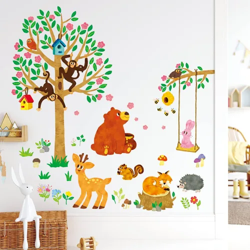 Vista 7 de DECOWALL SG-2201 Woodland Nursery Decor Wall Stickers Animals Nursery Girls Tree Forest Boy Room Fall Fox Deer Owl Playroom Living Bedroom Baby
