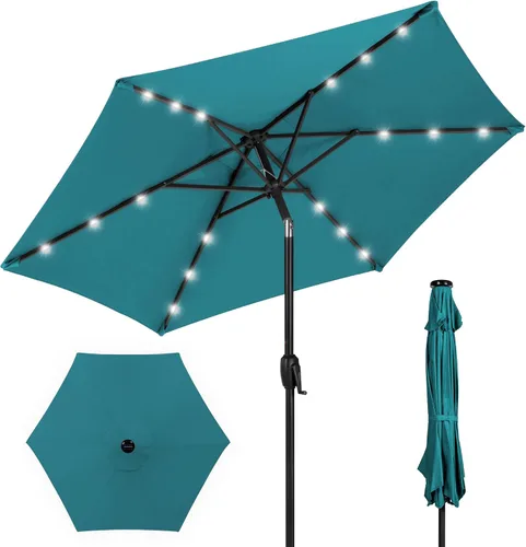 Vista 46 de Best Choice Products Sombrilla de Patio Solar de Poliéster con Luz LED de 10 pies con Ajuste de Inclinación y Tela Resistente a los Rayos UV - Gris